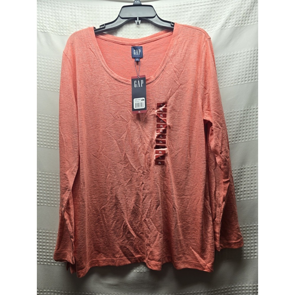 Gap Womens XL Long Sleeve Scoop Neck T-Shirt Coral Solid Basic Top